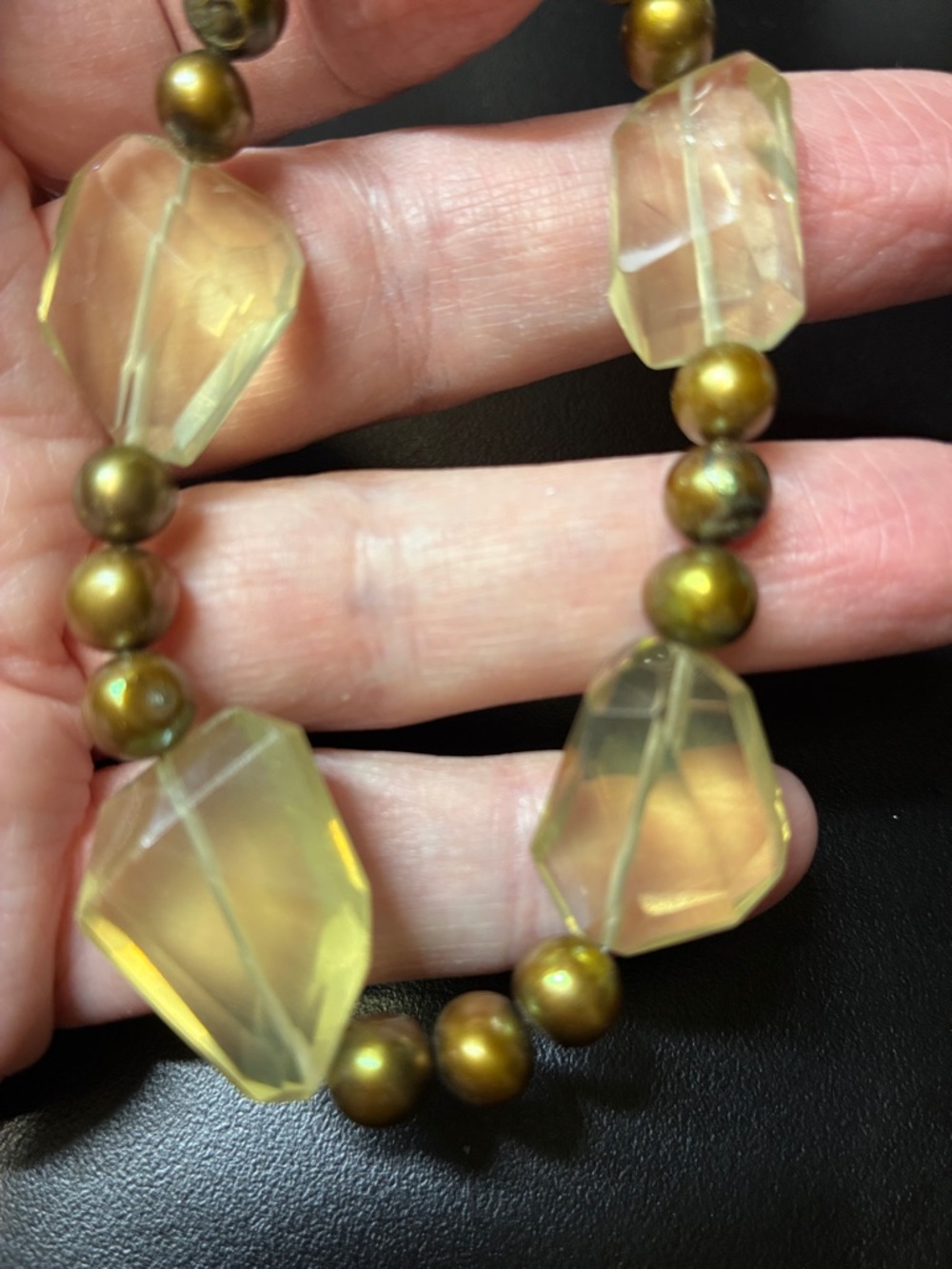 Israeli Cut natural lemon quartz gemstone and pearl magnetic clasp Bracelet - Picture 9 of 16